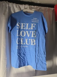 Medium - Womens Self Love Club Short Sleeve Graphic T-Shirt - Blue - Picture 1 of 4