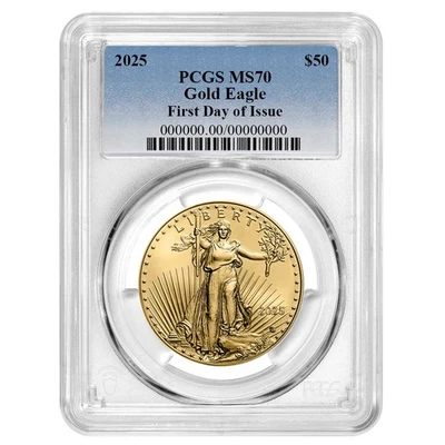 2025 $50 1-oz American Gold Eagle PCGS MS70 FDOI Blue Label - Image 1 of 2