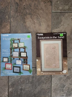 2-Cross Stitch Leisure Arts Leaflet 378 Footprints in the Sand+PSALMS 315 1980's - Image 1 of 4