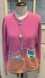 Vintage Women’s Cat Cardigan 90’s Timberlea Size S/P Embellished Fabulous! - Picture 1 of 13