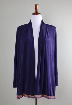 CHICO'S Travelers $119 Fringe Trim Grommet Sleeve Jacket Top Size 2 US Large - Image 1 of 4