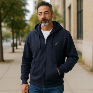Felpa uomo Nautica Anchor Fleece full zip con cappuccio cordino vero navy small - Foto 1 di 7