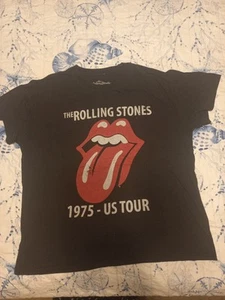 Rolling Stones Logo Rock Music Black Cotton T-shirt Size L Unisex Classic Repro - Picture 1 of 6
