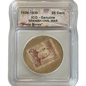 1936-1939 Spanish Civil War “Stamp Money” 25 Cent ICG Genuine - Picture 1 of 2