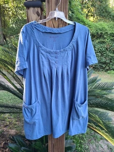 Roaman's Top Damen Größe 1X (22/24) Blau zwei Taschen Tunika Plissee Kurzarm - Bild 1 von 3
