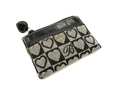 Brighton Pequeño Bolsillo para Monedas Billetera Tarjetero Negro Corazón Lona Cremallera 4x3" Foto 1 de 4