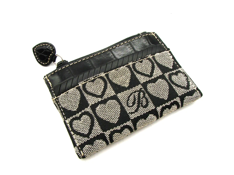 Brighton Pequeño Bolsillo para Monedas Billetera Tarjetero Negro Corazón Lona Cremallera 4x3" Foto 1 de 4