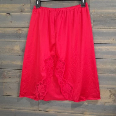 Vanity Fair Medio Slip Mujer M Rojo 100% Antrón Nylon Brillante Satinado Encaje EE. UU. De Colección Foto 1 de 4
