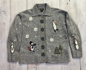 Vintage Woolrich Women’s Wool Winter Snowman Cardigan Size XL - Picture 1 of 13