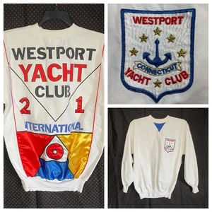 Vtg Yacht Club Pullover Sailing Size M White Satin Shirt Jacket - Picture 1 of 16
