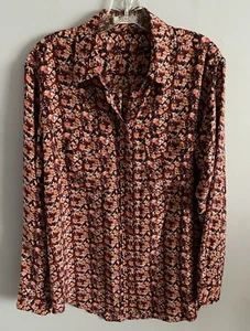 Equipment Floral 100% Silk Blouse Shirt Tunic Long Sleeve Orange Red Size S - Picture 1 of 6