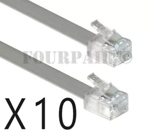 10 Pack Lot - 25ft Telephone Line Cord Cable 6P6C RJ12 RJ11 DSL Fax Phone Silver - Picture 1 of 2