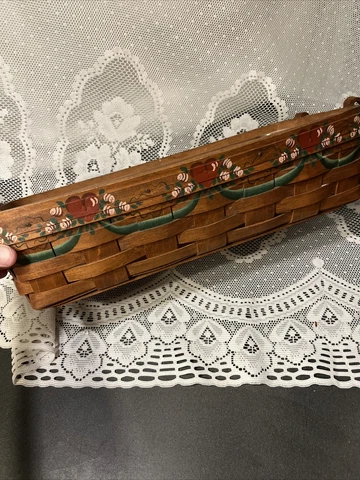 Hand Painted Woven Longaberger 14.5" Bread Basket Signed 1987 Liner Warmer Cover