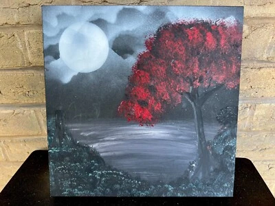ORIGINAL Beautiful Handmade Painting Art  Wall Hanging "The Red Tree"  12x12" (B - Image 1 of 4