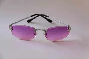 FRAMELESS SUNGLASSES LENSES PINK TEMPLES SILVER TONE VINTAGE LOOK - Picture 1 of 2