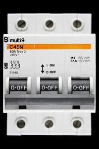 MERLIN GERIN 60 AMP TYPE 2 M4 TRIPLE POLE MCB CIRCUIT BREAKER C45N 21845 - Picture 1 of 6