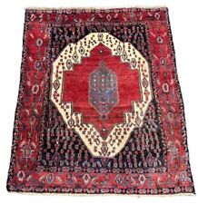 Hand-Knotted Vintage Wool Rug Red Oriental Design 3'11 x 4'10