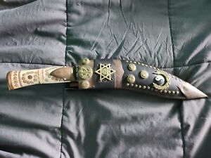 Vintage antique Gurkha Knife with Two Utility Knives in One Sheath, Kukri Nepal