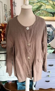 FLAX Linen Jacket Generous M Soft Brown VGUC Lagenlook Spring Classic Boho Style - Picture 1 of 7