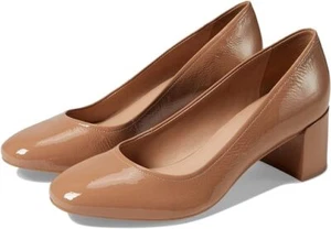 Naturalizer Rebecca Taupe Patent Leather Pointed Toe Block Heeled Slip On Pumps - Picture 1 of 5