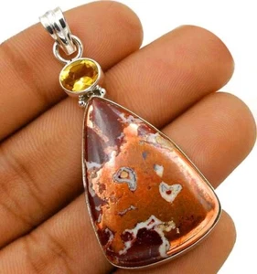 Natural Copper Dolomite & Citrine 925 Sterling Silver Pendant Jewelry @B19-6 - Picture 1 of 1