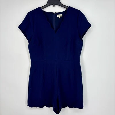 Maison Jules Womens Size 14 Romper Navy Blue V-Neck Short Sleeves Scalloped Edge - Image 1 of 4