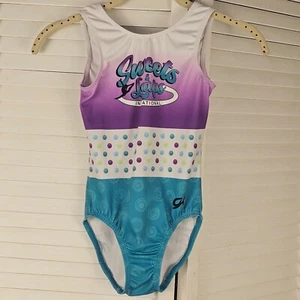 GK Elite Girls Sweets & Leaps Invitational Gymnastics Leotard CM Child Medium - Picture 1 of 5