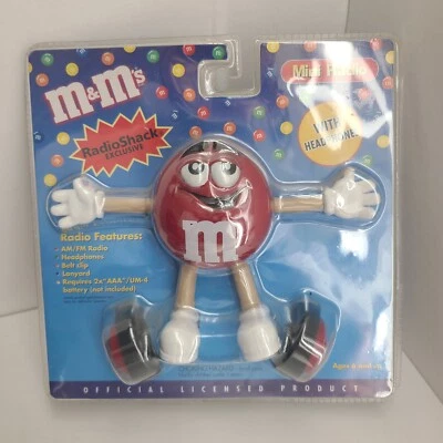 Vintage Radio Shack M&M's RED M&M Mini AM/FM Portable Radio With Headphones NIP - Image 1 of 3