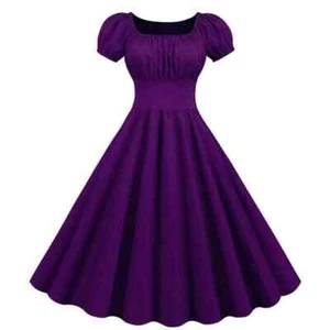 Womens 50s 60s Vintage Solid Skater Dress Evening Rockabilly Party Swing Dresses - Picture 1 of 23