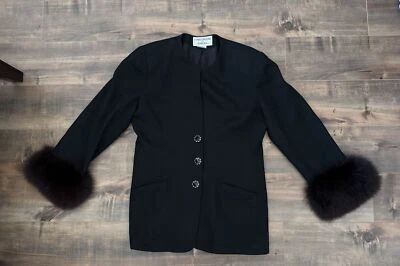 Vintage Lynn Greene for Richard Neal Jacket Women Size 12 Wool Dyed Blue Fox Fur - Image 1 of 4