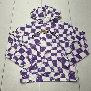 Purple & White "Baby Girls" Checkered Print Hoodie Girls Size 12 NEW - Picture 1 of 6