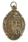 Pendentif antique médaille Lourdes patine Vierge Marie très porté épais et lourd