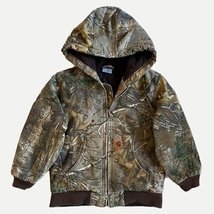Carhartt Camouflage Quilted Canvas Jacket Real Tree Camo Hooded Insulated S 7-8 - Picture 1 of 9