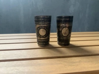 Juego de 2 tazas de plata vintage raro par 875 Rusia URSS soviética grabado a mano Foto 1 de 4