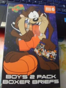 2 PR BOYS~WB SHIELD~SPACE JAM~TAZ/BUGS/DAFFY+~PERFORMANCE BOXER BRIEFS~NIB~SZ 6 - Picture 1 of 4