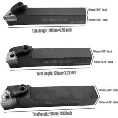 3PC 5/8" Metal Lathe Excircle Indexable Carbide Turning Tool Holder Bit Set 16mm - Image 1 of 4