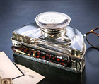 Amazing Quality Antique Sterling Silver Crystal Paperweight Inkwell Inkstand