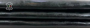 DARK BOTTLE GREEN ALMOST BLACK PATENT CRINKLE Goatskin leather 6sqf 1.1mm C1663 - Picture 1 of 5