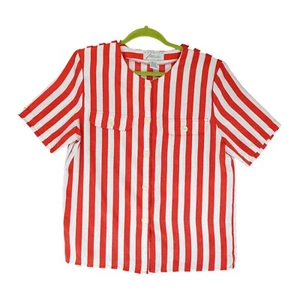 Fashion Attitudes Blouse Size 14 Red & White Stripe Faux Front Pockets - Picture 1 of 5