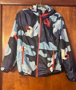 Reebok Jacket Youth Size 14-16 XL Blue Camo Hooded Windbreaker- NWOT - Picture 1 of 3