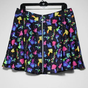 Body Rage Juniors Rainbow Mushrooms Skater Skirt Black Colorful Size XL - Picture 1 of 6