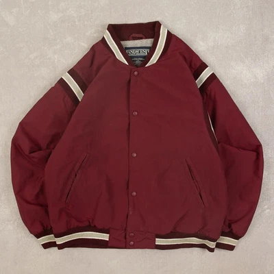 Vintage 90s Varsity Bomber Jacket L Made in Hong Kong Men's Burgundy Americana - Image 1 of 4