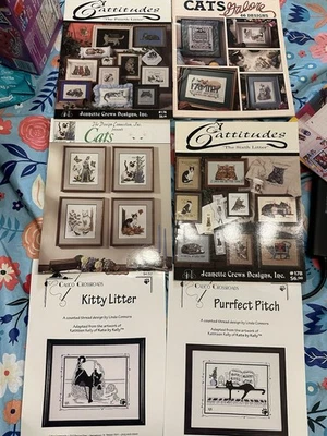 6 Cross Stitch Pattern Books • Cats Kittens For All Seasons Cattitudes Felines - Image 1 of 4