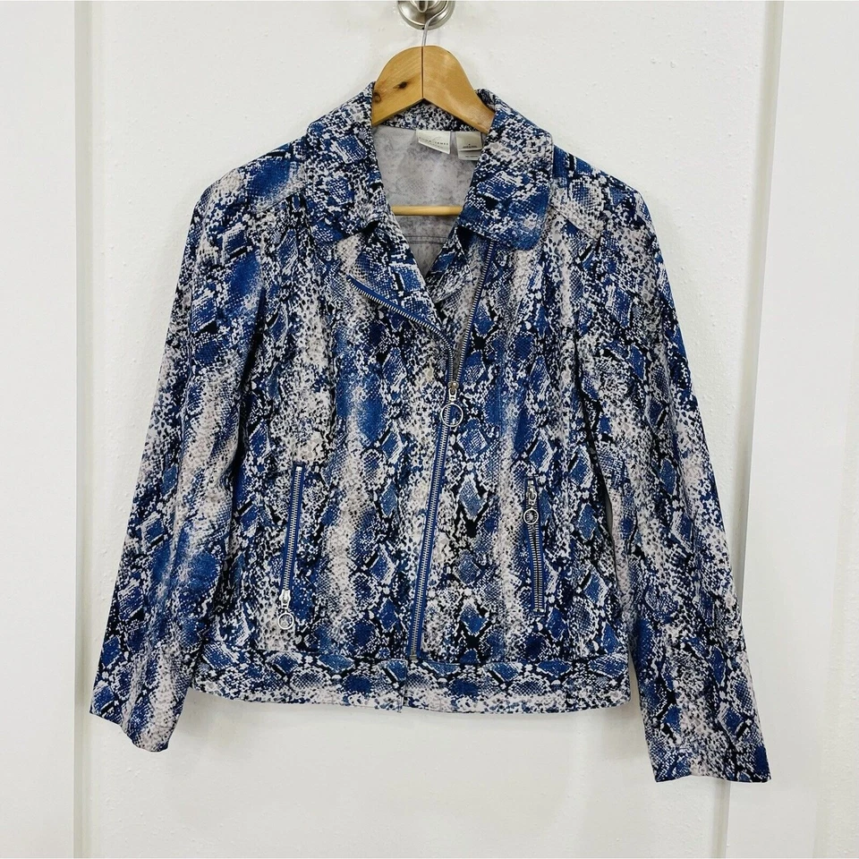 Emma James Women’s Top Size 4 Blue Full Zip Snake Skin Print Jacket  - Image 1 of 4