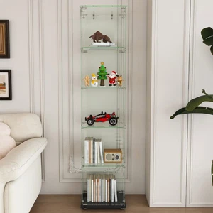 5-Tier Tempered Glass Display Case Curio Storage Cabinet Bookshelf for Home - Picture 1 of 21