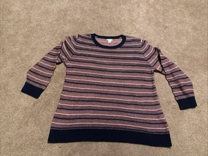 J Crew Gr. XL gestreifter 100% Baumwolle Pullover rosa blau Pulli Rundhals - Bild 1 von 7