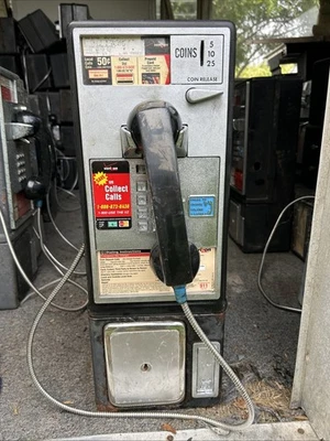 Cabina telefónica negra vintage teléfono público botón pulsador teléfono GTE Frontier Verizon Foto 1 de 4