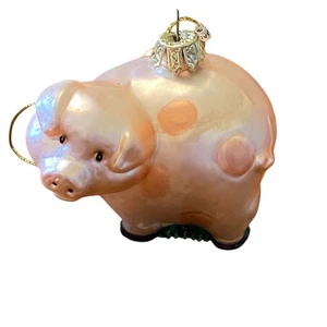 Blown Glass Pig Christmas tree ornament pink chunky plump farm - Picture 1 of 7