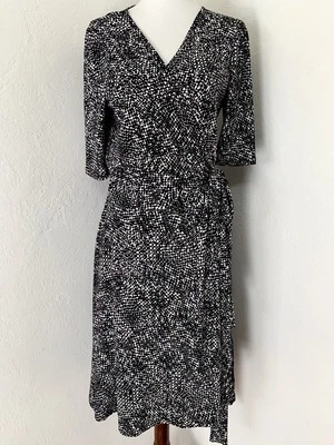 Lauren Ralph Lauren Wrap Dress Womens 8 Black White Stretch Career Dark Academia - Image 1 of 4