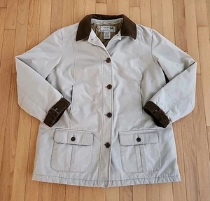 L.L. Bean Barn Jacke Damen Medium Stepp gefüttert Cord Kragen Chore Mantel beige - Bild 1 von 21